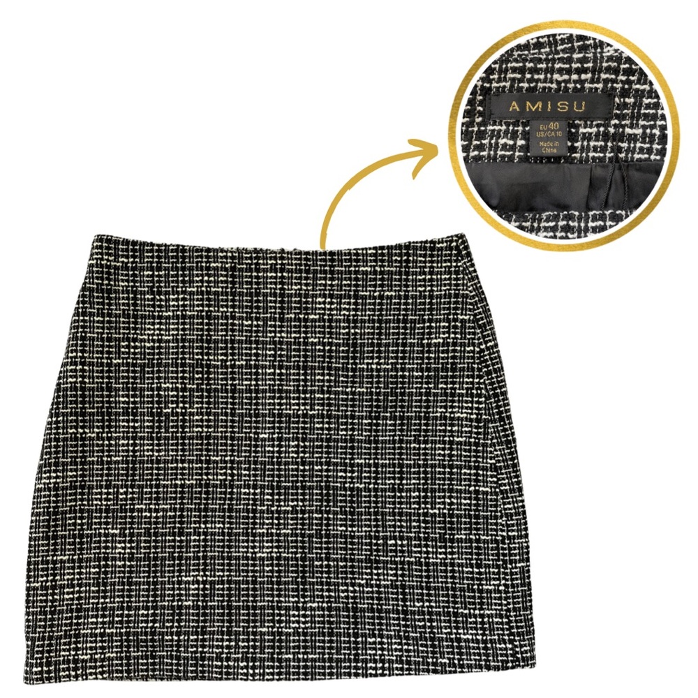 Amisu Tweed Black and White Skirt for Women, Mini Skirt for Women, Womens skirts